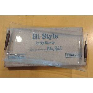 Vintage MCM Mallory Randall Glass & Teak Wood Handles Tray Dish with box